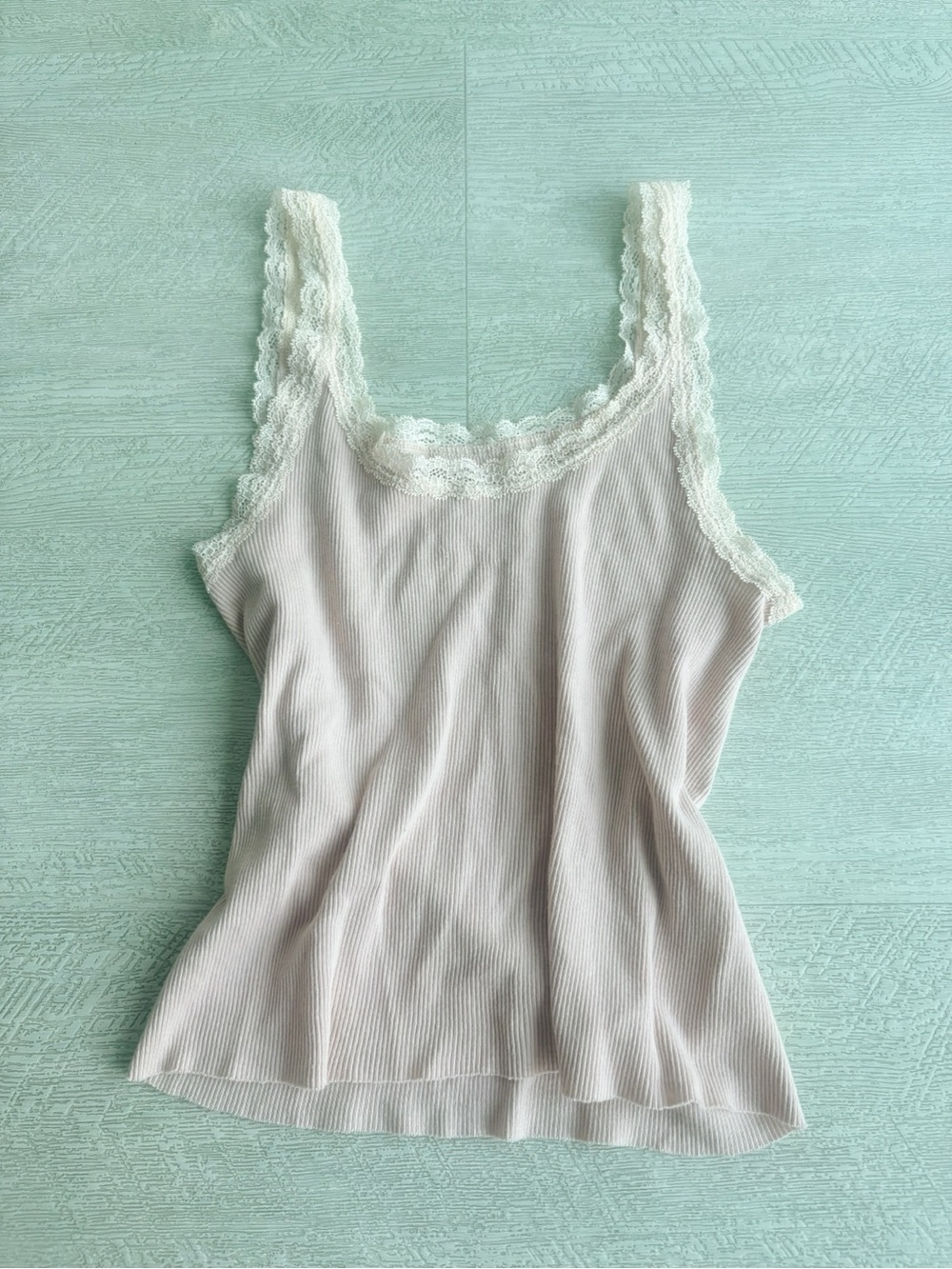 Brandy Melville Lace-Trim Ribbed Tank Top